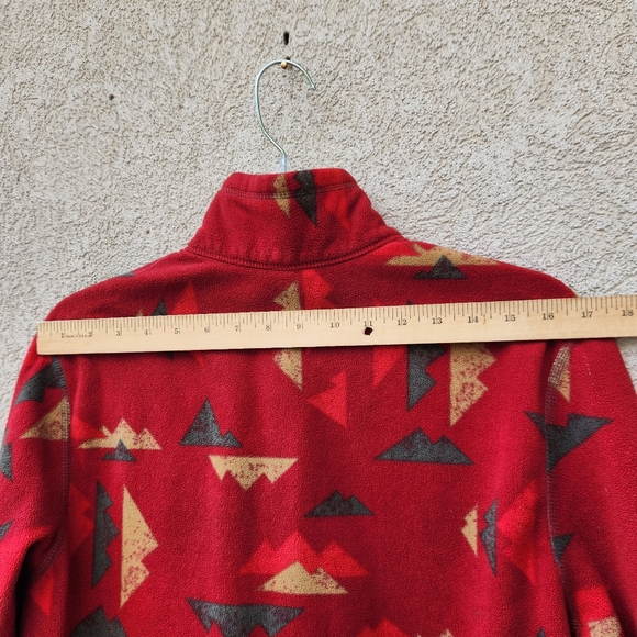 EDDIE BAUER Mens Pullover Medium Red Fleece Quarter Zip Geometric Pocket - Picture 7 of 13